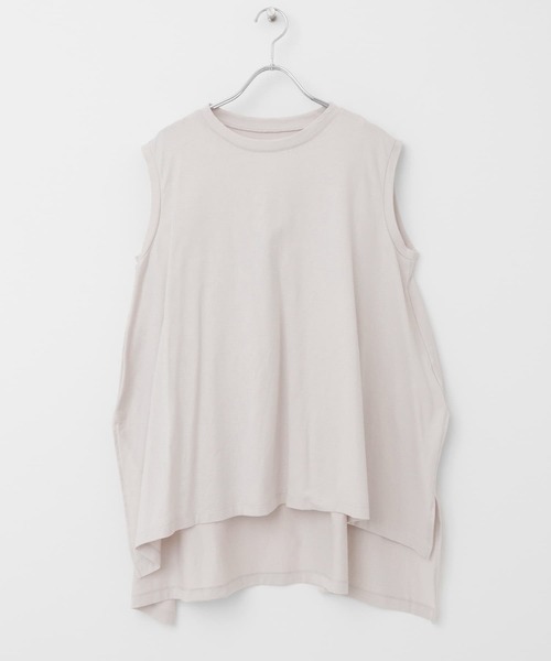 SENSE OF PLACE by URBAN RESEARCH（センスオブプレイスバイアーバンリサーチ）の「オーガニックコットンノースリーブTシャツ（Tシャツ/カットソー・レディース・ライトカーキ/ライトベージュ/オフホワイト/ベージュ/ブラック・ONE）」の6枚目の写真