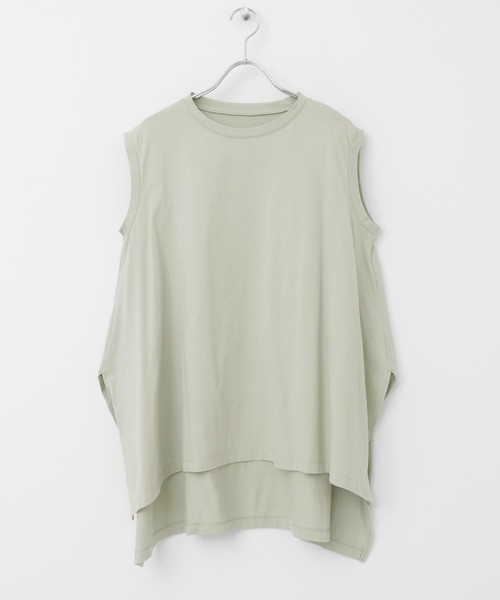 SENSE OF PLACE by URBAN RESEARCH（センスオブプレイスバイアーバンリサーチ）の「オーガニックコットンノースリーブTシャツ（Tシャツ/カットソー・レディース・ライトカーキ/ライトベージュ/オフホワイト/ベージュ/ブラック・ONE）」の7枚目の写真