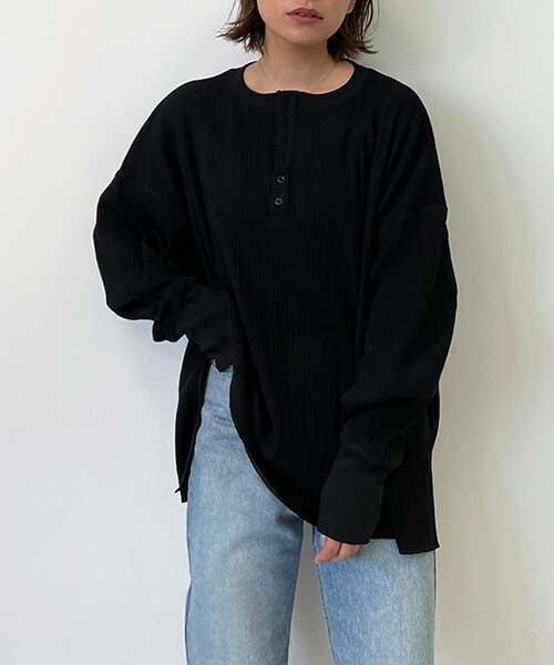 CREDONA（クレドナ）の「ランダムテレコL/S Tee（Tシャツ/カットソー・レディース・ブラック/カーキ/ホワイト系その他・FREE）」の3枚目の写真