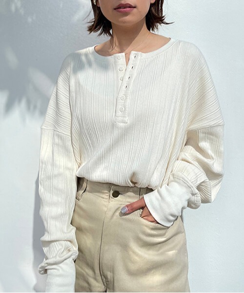 CREDONA（クレドナ）の「ランダムテレコL/S Tee（Tシャツ/カットソー・レディース・ブラック/カーキ/ホワイト系その他・FREE）」の10枚目の写真