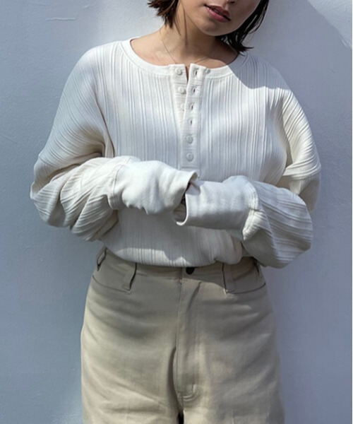 CREDONA（クレドナ）の「ランダムテレコL/S Tee（Tシャツ/カットソー・レディース・ブラック/カーキ/ホワイト系その他・FREE）」の13枚目の写真