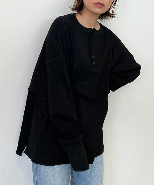 CREDONA（クレドナ）の「ランダムテレコL/S Tee（Tシャツ/カットソー・レディース・ブラック/カーキ/ホワイト系その他・FREE）」の7枚目の写真