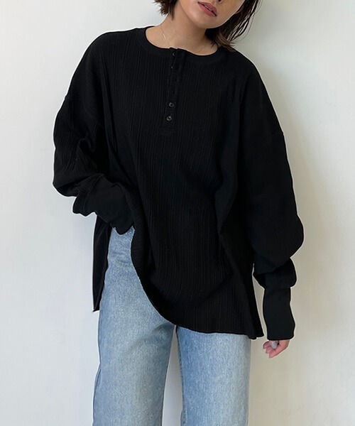 CREDONA（クレドナ）の「ランダムテレコL/S Tee（Tシャツ/カットソー・レディース・ブラック/カーキ/ホワイト系その他・FREE）」の4枚目の写真