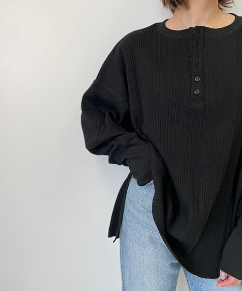 CREDONA（クレドナ）の「ランダムテレコL/S Tee（Tシャツ/カットソー・レディース・ブラック/カーキ/ホワイト系その他・FREE）」の8枚目の写真