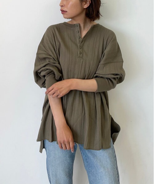 CREDONA（クレドナ）の「ランダムテレコL/S Tee（Tシャツ/カットソー・レディース・ブラック/カーキ/ホワイト系その他・FREE）」の12枚目の写真