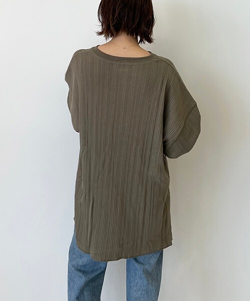 CREDONA（クレドナ）の「ランダムテレコL/S Tee（Tシャツ/カットソー・レディース・ブラック/カーキ/ホワイト系その他・FREE）」の11枚目の写真