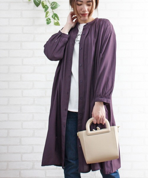 BELLUNA PLUS（ベルーナ）の「レーヨン素材ギャザーデザインワンピース（ワンピース・レディース・ライトベージュ/ブルー/ブルーグリーン/ネイビー/パープル/カーキ・MEDIUM/LARGE/X-LARGE）」の6枚目の写真