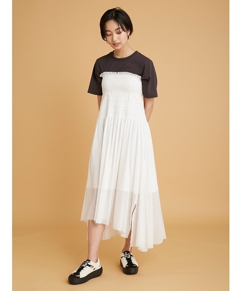 emmi（エミ）の「【emmi yoga】Select by aya yoga 2Way シャーリングスカート（スカート・レディース・オレンジ/アイボリー・FREE）」の8枚目の写真