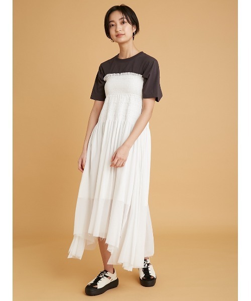 emmi（エミ）の「【emmi yoga】Select by aya yoga 2Way シャーリングスカート（スカート・レディース・オレンジ/アイボリー・FREE）」の9枚目の写真