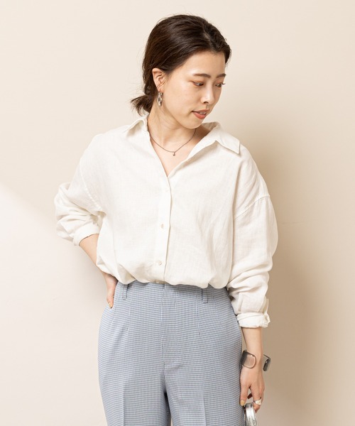 SHENERY（シーナリー）の「2WAYリネンカシュクールオーバーシャツ（シャツ/ブラウス・レディース・ベージュ/オフホワイト/ピンク/ダークブラウン・FREE）」の10枚目の写真