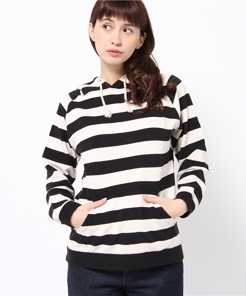 BEAMS BOY（ビームスボーイ）の「BEAMS BOY / 3.5cm ボーダー プルオーバーパーカ **（パーカー・レディース・ブラック/ネイビー・ONE SIZE）」の3枚目の写真