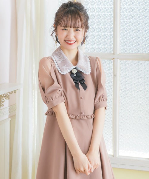 ROJITA（ロジータ）の「衿レーススリットシアー半袖ワンピース（ワンピース・レディース・ブラウン/ブラック/ピンク・FREE）」の16枚目の写真