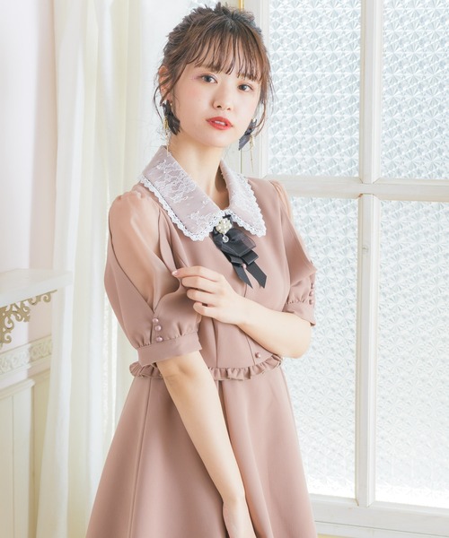 ROJITA（ロジータ）の「衿レーススリットシアー半袖ワンピース（ワンピース・レディース・ブラウン/ブラック/ピンク・FREE）」の18枚目の写真