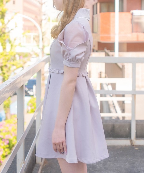 ワンピース ドレス ワンピース衿レーススリットシアー半袖ワンピース ワンピース Rojita ロジータ のファッション