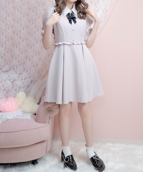 ワンピース ドレス ワンピース衿レーススリットシアー半袖ワンピース ワンピース Rojita ロジータ のファッション