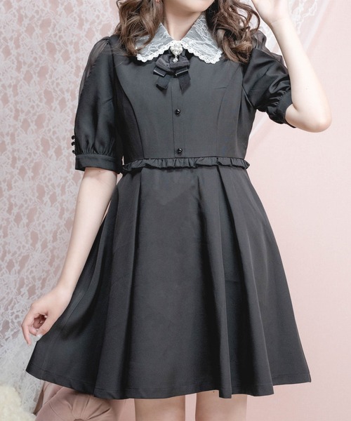 ワンピース ドレス ワンピース衿レーススリットシアー半袖ワンピース ワンピース Rojita ロジータ のファッション