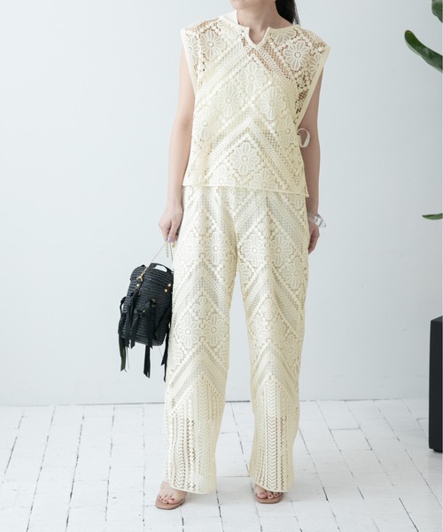 Eimee Law(エイミーロウ)の「パネルレースリラックスPT(その他パンツ・レディース・ブラック/アイボリー・38)」の7枚目の写真