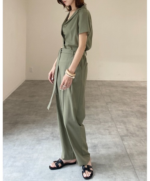 She's Closet(シーズクローゼット)の「リネンコットンVネック 開襟半袖ジャンプスーツ(つなぎ/オールインワン・レディース・ブラック/ベージュ/カーキ/キナリ・FREE)」の12枚目の写真
