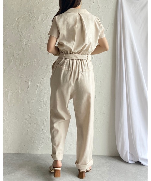She's Closet(シーズクローゼット)の「リネンコットンVネック 開襟半袖ジャンプスーツ(つなぎ/オールインワン・レディース・ブラック/ベージュ/カーキ/キナリ・FREE)」の17枚目の写真