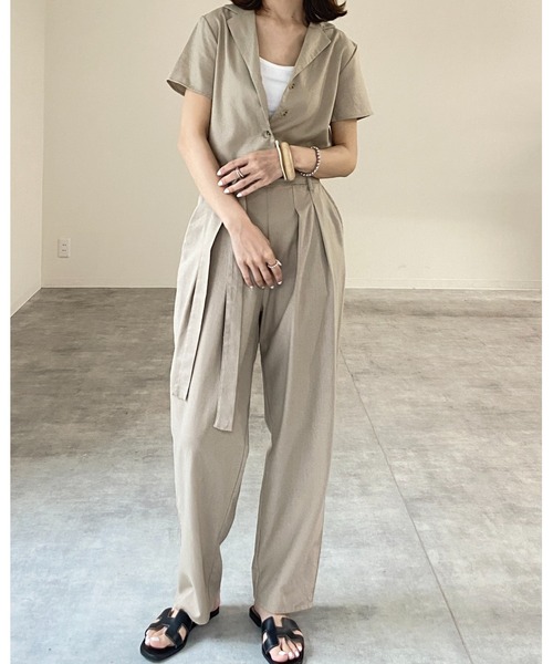 She's Closet(シーズクローゼット)の「リネンコットンVネック 開襟半袖ジャンプスーツ(つなぎ/オールインワン・レディース・ブラック/ベージュ/カーキ/キナリ・FREE)」の19枚目の写真