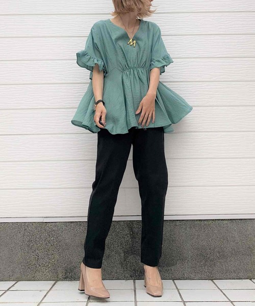 Q（キュー）の「フロントギャザーフリルブラウス（シャツ/ブラウス・レディース・グリーン/アイボリー/ブラック・MEDIUM）」の8枚目の写真