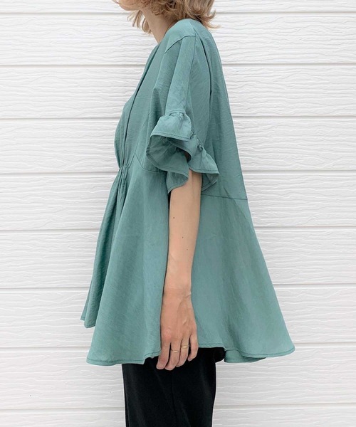 Q（キュー）の「フロントギャザーフリルブラウス（シャツ/ブラウス・レディース・グリーン/アイボリー/ブラック・MEDIUM）」の5枚目の写真