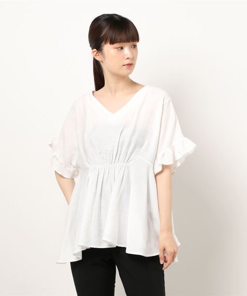 Q（キュー）の「フロントギャザーフリルブラウス（シャツ/ブラウス・レディース・グリーン/アイボリー/ブラック・MEDIUM）」の9枚目の写真