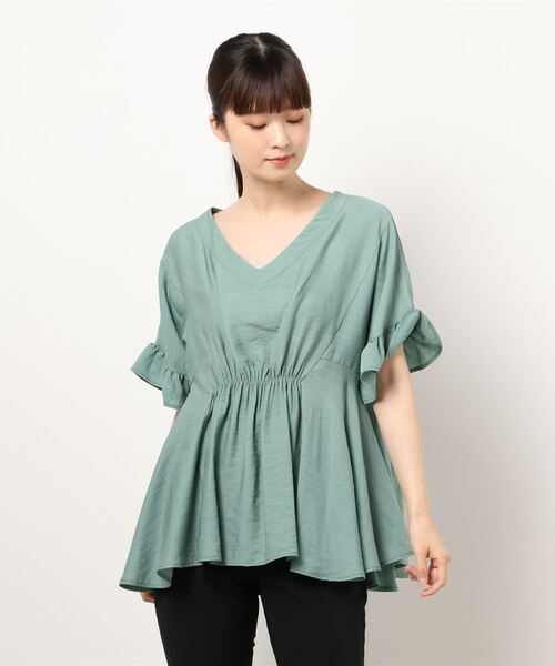 Q（キュー）の「フロントギャザーフリルブラウス（シャツ/ブラウス・レディース・グリーン/アイボリー/ブラック・MEDIUM）」の11枚目の写真