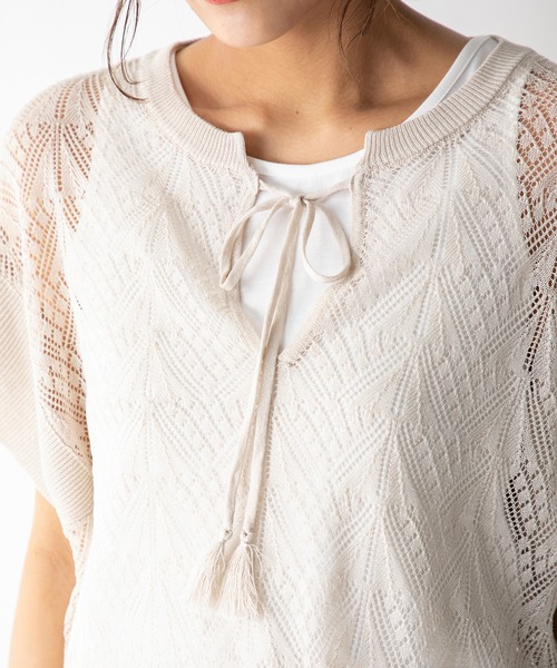 MILLION CARATS(ミリオンカラッツ)の「【STYLE4】透かし編み半袖ニットセット(ニット/セーター・レディース・オフホワイト/オレンジ・FREE)」の6枚目の写真