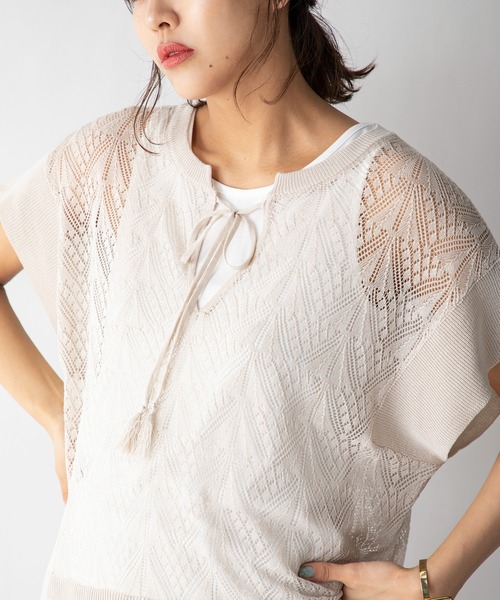 MILLION CARATS(ミリオンカラッツ)の「【STYLE4】透かし編み半袖ニットセット(ニット/セーター・レディース・オフホワイト/オレンジ・FREE)」の7枚目の写真