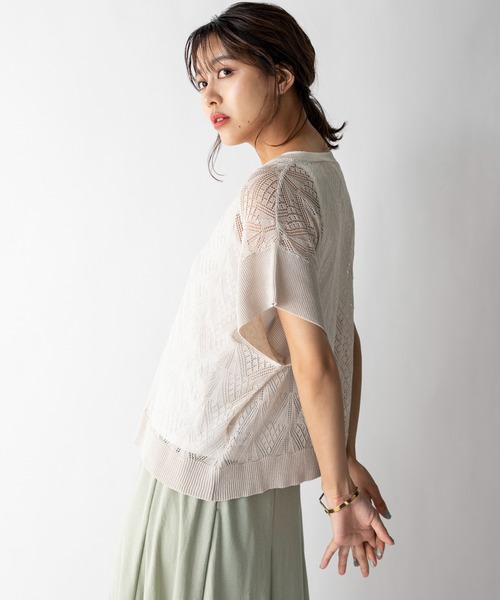 MILLION CARATS(ミリオンカラッツ)の「【STYLE4】透かし編み半袖ニットセット(ニット/セーター・レディース・オフホワイト/オレンジ・FREE)」の10枚目の写真