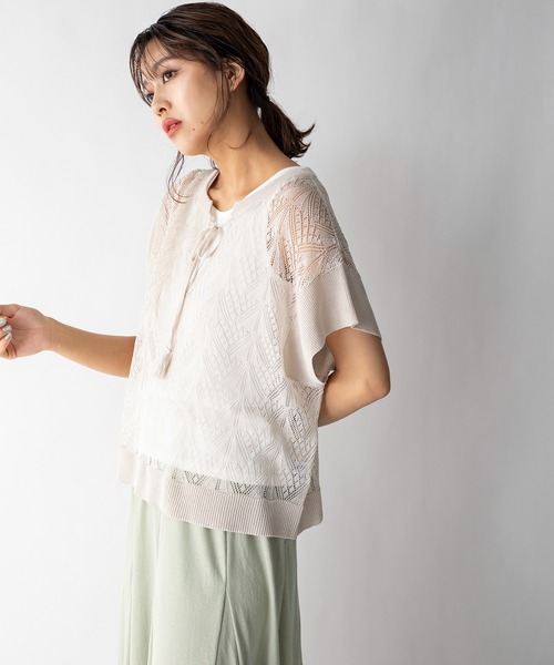 MILLION CARATS(ミリオンカラッツ)の「【STYLE4】透かし編み半袖ニットセット(ニット/セーター・レディース・オフホワイト/オレンジ・FREE)」の11枚目の写真