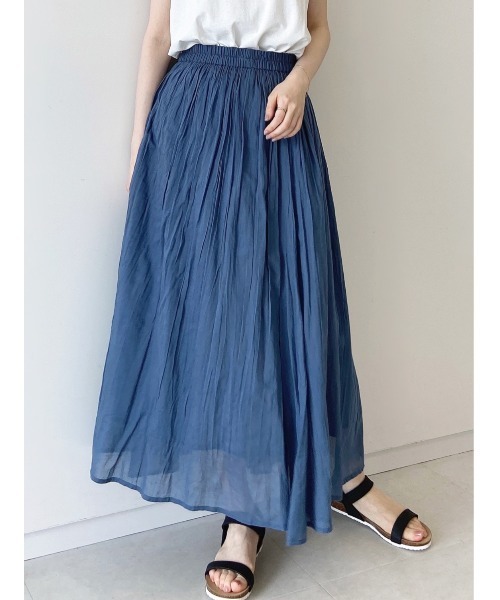 Samansa Mos2 blue（サマンサモスモスブルー）の「ボイルギャザースカート（スカート・レディース・パープル/グレー/カーキ/ブルー/チャコール・ﾌﾘ-）」の4枚目の写真