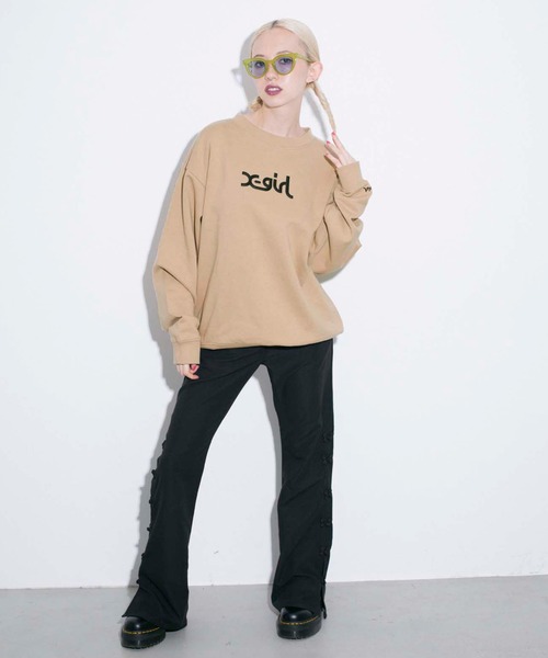 X-girl（エックスガール）の「THICK RUBBER MILLS LOGO CREW SWEAT TOP（スウェット・レディース・ライトブルー/ブラック/ベージュ/パープル・S/M/L/XL）」の10枚目の写真