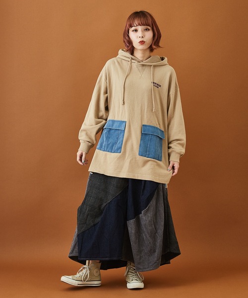 CUBE SUGAR(キューブシュガー)の「WEB限定 チェックミックス アシンメトリー ワークスカート(スカート・レディース・インディゴブルー/ブラック・M)」の17枚目の写真