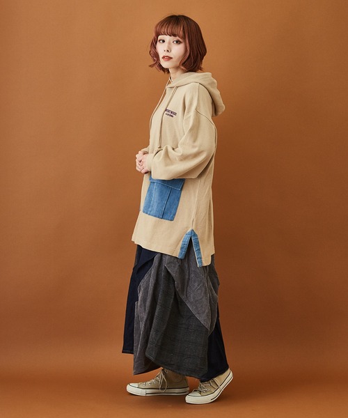 CUBE SUGAR(キューブシュガー)の「WEB限定 チェックミックス アシンメトリー ワークスカート(スカート・レディース・インディゴブルー/ブラック・M)」の3枚目の写真