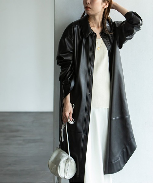 セール その他アウター Noble ノーブル のファッション フェイクレザーロングシャツ その他アウター