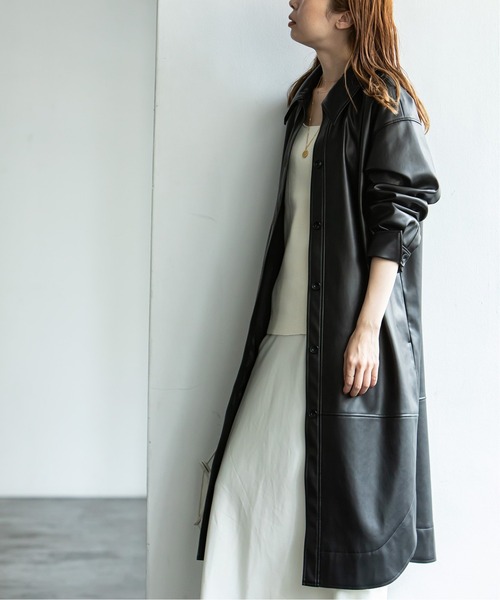 Noble（ノーブル）の「フェイクレザーロングシャツ◇（その他アウター