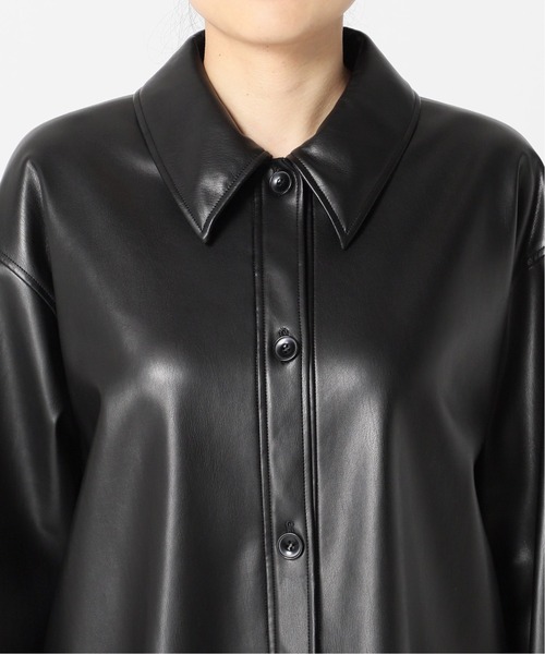 NOBLE ブラック レザージャケット Noble（ノーブル）の「フェイクレザーロングシャツ◇（その他アウター