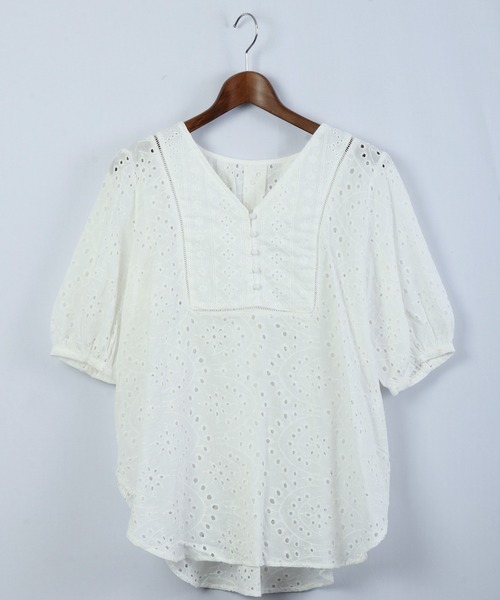 Brownie（ブラウニー）の「Brownie コットンレースブサム切り替えブラウス（シャツ/ブラウス・レディース・ホワイト/ブラック/オレンジ/ブルー/マスタード・M）」の15枚目の写真