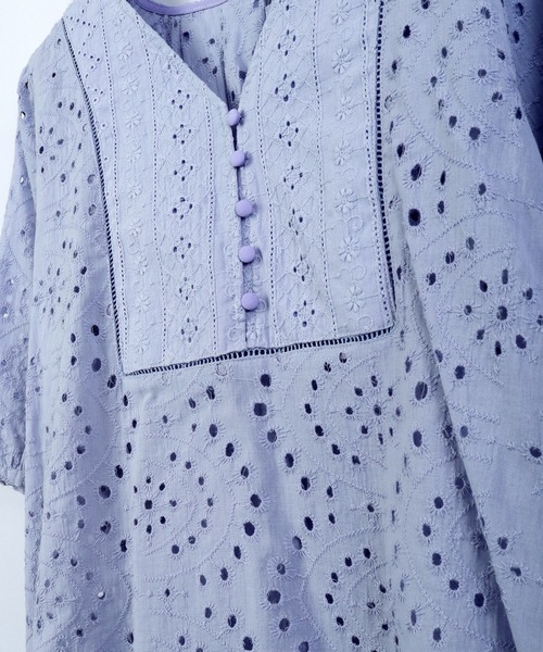 Brownie（ブラウニー）の「Brownie コットンレースブサム切り替えブラウス（シャツ/ブラウス・レディース・ホワイト/ブラック/オレンジ/ブルー/マスタード・M）」の9枚目の写真