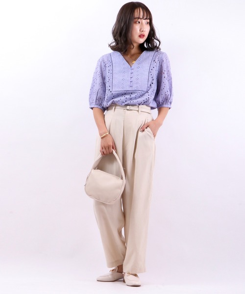 Brownie（ブラウニー）の「Brownie コットンレースブサム切り替えブラウス（シャツ/ブラウス・レディース・ホワイト/ブラック/オレンジ/ブルー/マスタード・M）」の18枚目の写真