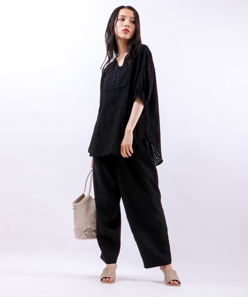 Brownie（ブラウニー）の「Brownie コットンレースブサム切り替えブラウス（シャツ/ブラウス・レディース・ホワイト/ブラック/オレンジ/ブルー/マスタード・M）」の22枚目の写真