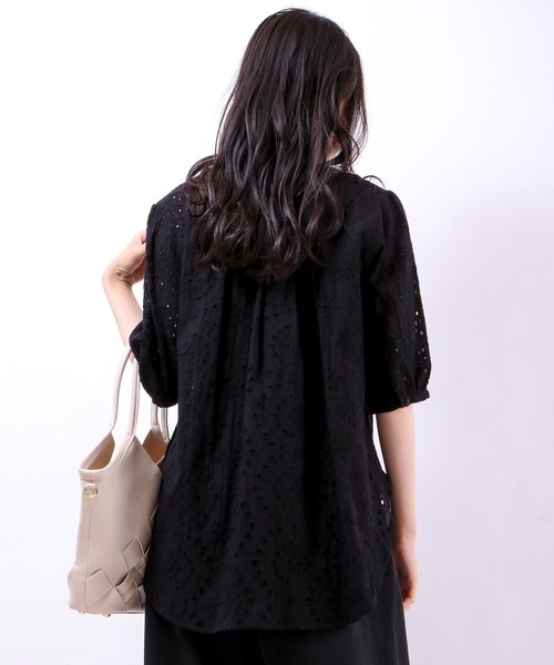 Brownie（ブラウニー）の「Brownie コットンレースブサム切り替えブラウス（シャツ/ブラウス・レディース・ホワイト/ブラック/オレンジ/ブルー/マスタード・M）」の17枚目の写真