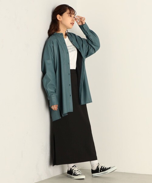 fredy emue（フレディエミュ）の「フェイクレザーバンドカラーシャツ（シャツ/ブラウス・レディース・ブラウン/キナリ/グレイッシュブルー・38）」の11枚目の写真