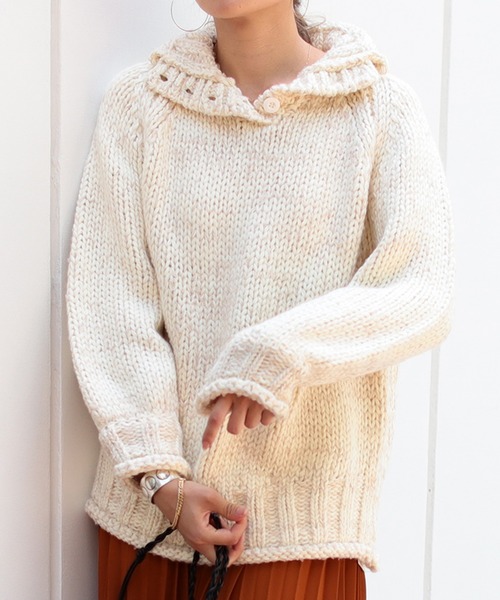 BeAMS DOT（ビームスドット）の「【WEB限定】BeAMS DOT / 2way 手編み風ニット（ニット/セーター・レディース・ブラック/オフホワイト/ケリー・FREE）」の2枚目の写真