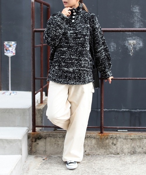 BeAMS DOT（ビームスドット）の「【WEB限定】BeAMS DOT / 2way 手編み風ニット（ニット/セーター・レディース・ブラック/オフホワイト/ケリー・FREE）」の6枚目の写真