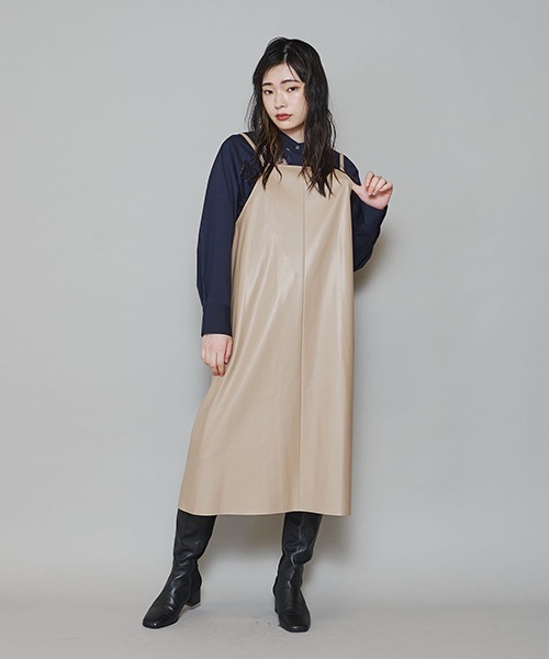 lautreamont BLEUBLANC（ロートレアモンブルーブラン）の「<lautreamont BLEUBLANC>フェイクレザーキャミワンピース（ワンピース・レディース・ブラック/カーキ/ベージュ・9号）」の9枚目の写真