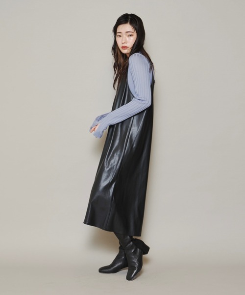 lautreamont BLEUBLANC（ロートレアモンブルーブラン）の「<lautreamont BLEUBLANC>フェイクレザーキャミワンピース（ワンピース・レディース・ブラック/カーキ/ベージュ・9号）」の8枚目の写真