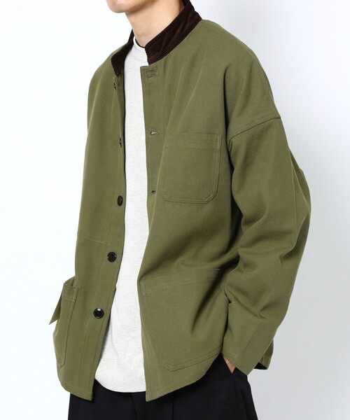 FREAK'S STORE（フリークスストア）の「WEB限定 MACOBER×FREAK'S STORE/マコバー 別注 スタンドカラー フレンチワークジャケット/カバーオール/コーデュロイ襟（カバーオール・メンズ・ブラック/オリーブ/ネイビー・SMALL/MEDIUM/LARGE）」の9枚目の写真